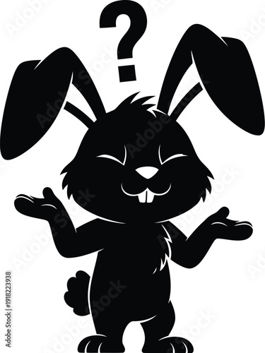 Confused cartoon rabbit with question mark above head