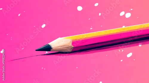 Close-up of a yellow and pink pencil against a vibrant pink background