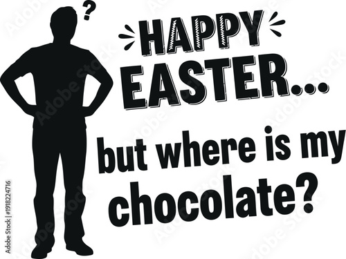 Man searching for Easter chocolate with humorous expression