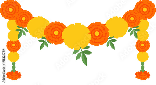 Bright Floral Garland of Marigolds and Decor