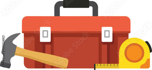 Construction Tools Minimal Icon Set Toolbox, Hammer, Tape Measure