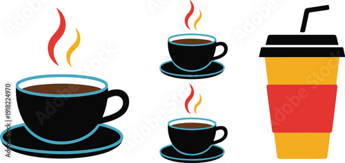 Minimalist Coffee Icon Set  Mugs and Takeaway Cups