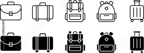 Luggage travel bags suitcases icons vector graphics