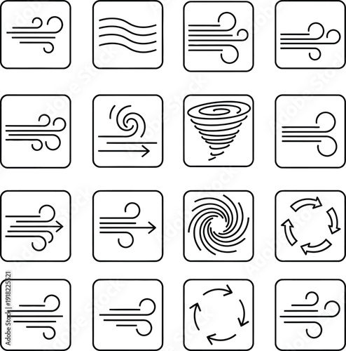 Weather forecast symbols illustrations of various wind and storm icons