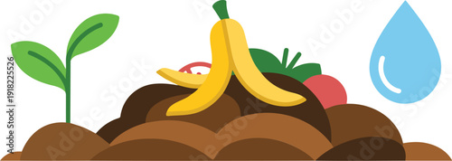 Minimalist Composting Icon Set  Compost Pile, Sprout, Water Droplet