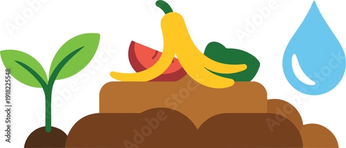 Minimalist Composting Icon Set  Compost Pile, Sprout, Water Droplet