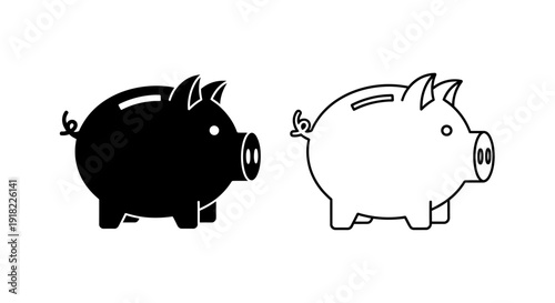Two piggy banks, one black and one white, standing side by side, isolated on white Vector