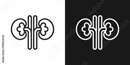 Kidney Health Icon In Black And White Line Style