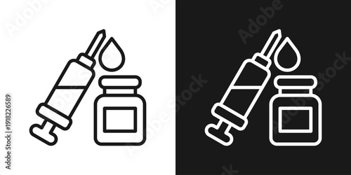 Vaccination Icon In Black And White Line Style