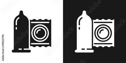 Condom Safety Icon In Black And White Glyph Style