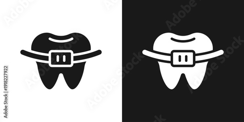 Dental Brace Icon In Black And White Glyph Style