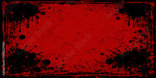A dark vintage backdrop featuring an aged red paint texture on a dirty grunge wall with a decorative paper pattern design