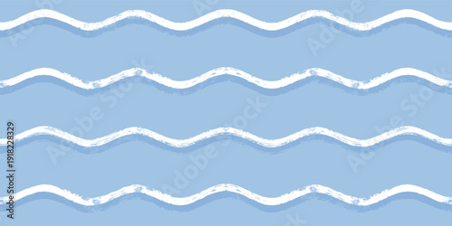 Seamless Wave Pattern, Hand drawn watercolor sea vector background. Wavy beach print, curly grunge paint  water lines.