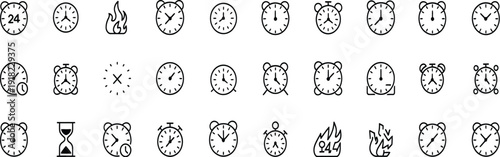Collection of forty clock and time related icons for graphic design and illustration purposes
