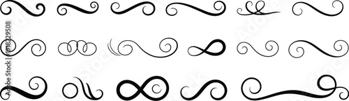 A Set of Elegant Swirls and Flourishes in a Clean Vector Illustration, Featuring Infinity Symbols and Decorative Elements