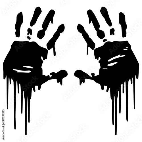 Two spooky black handprints with excessive dripping ink, creating a horror or Halloween design element