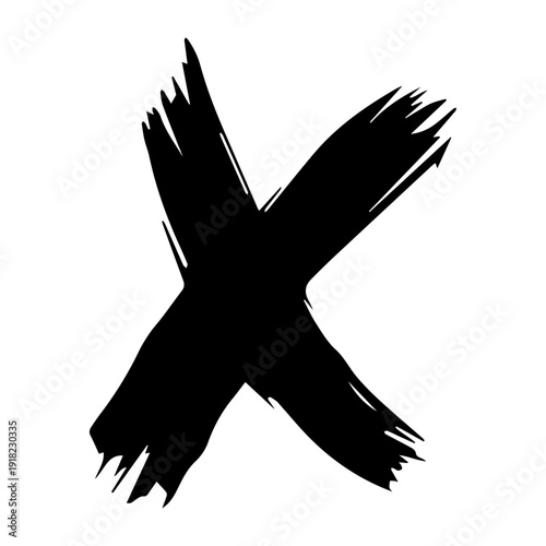 Distressed black brush stroke letter x icon isolated on white background for edgy branding and symbol design