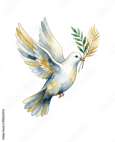 Watercolor Dove of Peace with Olive Branch - Symbol of Hope and Renewal