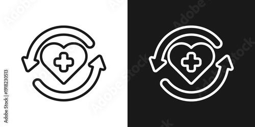 Heart Care Icon In Black And White Line Style