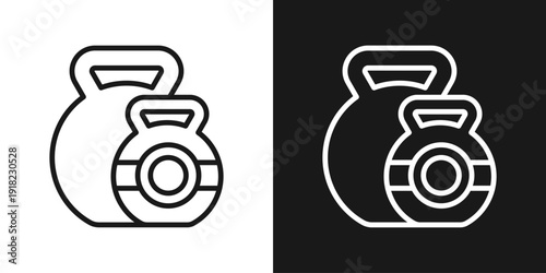 Kettlebell Lift Icon In Black And White Line Style