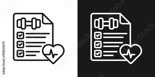 Health Checklist Icon In Black And White Line Style