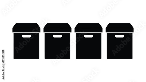Four Black Storage Containers on White Background