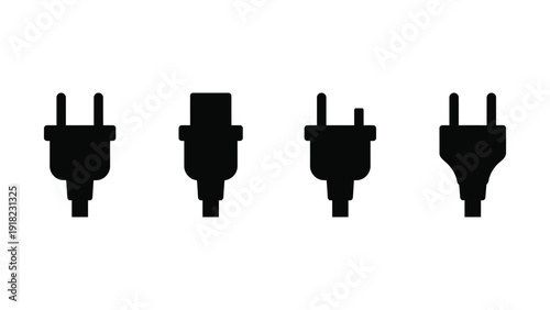 Black Electrical Plugs on White Background