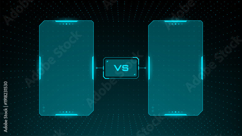Two hud vector compare boxes with vs sign in the center. Futuristic user interface technology element for versus screen. Digital data visualization.