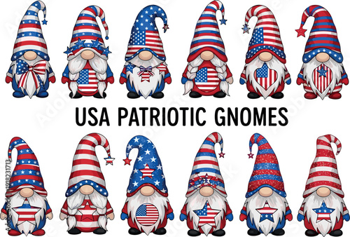 USA Patriotic Gnomes Collection with American Flag Pattern for 4th of July Celebration
