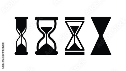 Black Hourglass Icons on White Background