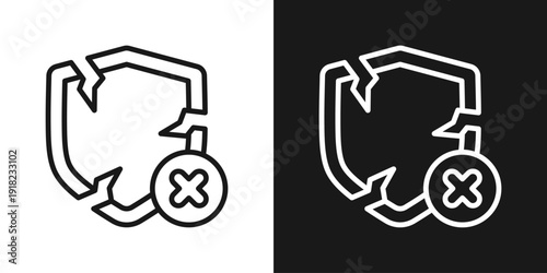 Firewall Shield Icon In Black And White Line Style