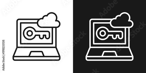 Cloud Security Icon In Black And White Line Style