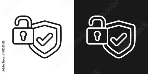 Secure Approval Icon In Black And White Line Style
