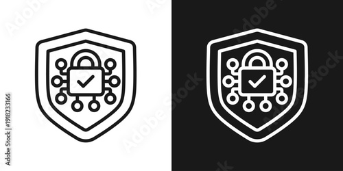 Verified Network Icon In Black And White Line Style