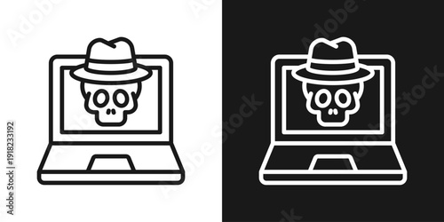 Malware Detection Icon In Black And White Line Style