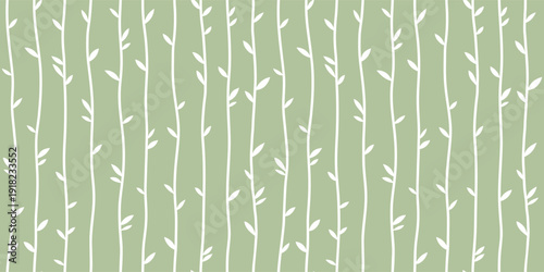 Floral stripes pattern. Herbs with tiny leafs lines, wavy vertical stripe seamless background	