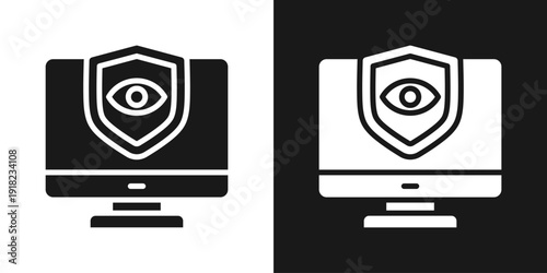 Shield Monitor Icon In Black And White Glyph Style