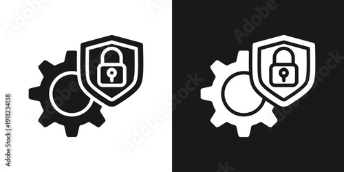 Security Integration Icon In Black And White Glyph Style