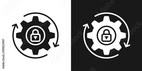 Automation Lock Icon In Black And White Glyph Style