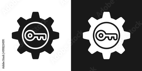 Gear Security Icon In Black And White Glyph Style