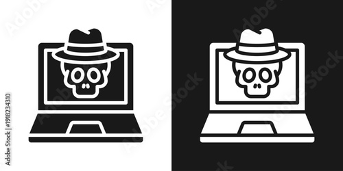 Malware Detection Icon In Black And White Glyph Style