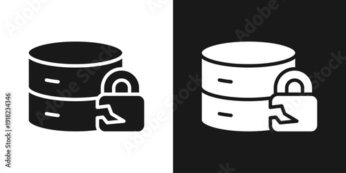Database Lock Icon In Black And White Glyph Style