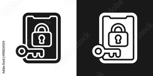 Mobile Encryption Icon In Black And White Glyph Style
