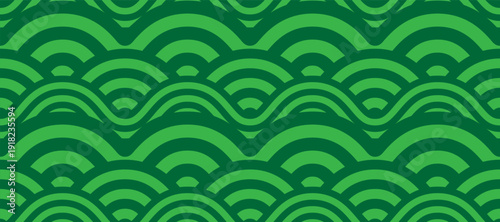 Seamless organic vineyard pattern featuring green wavy grape‑field stripes, eco farm landscape texture and natural botanical agriculture vector background for rustic labels, packaging and decor