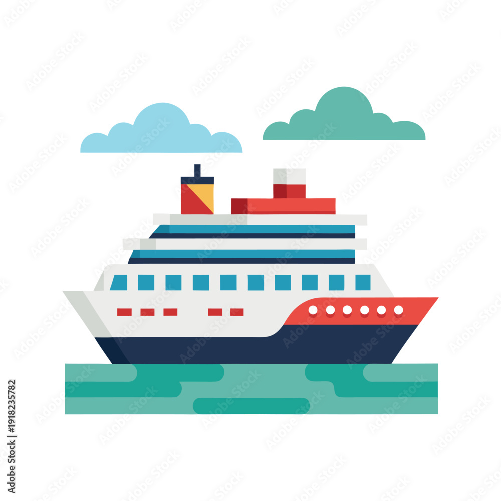 Obraz premium Cruise ship sailing on ocean water with clouds in the sky