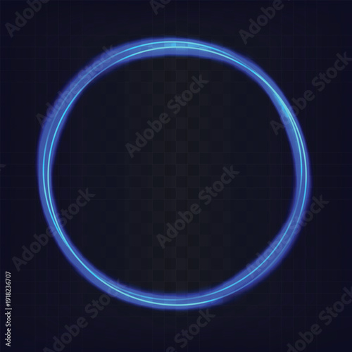 Photos Glowing Blue Neon Round Frame – Modern Neon Sign Circle on Transparent Backgroun