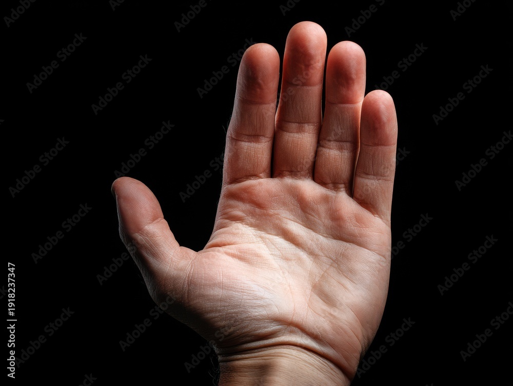Fototapeta premium hand showing stop gesture isolated on a black background