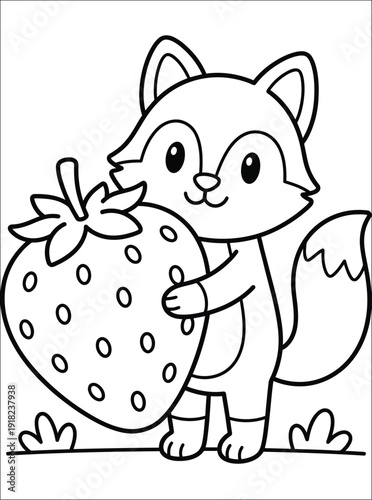 Cute Fox Strawberry Coloring Page