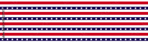 USA Flag Stars and Stripes Seamless Pattern, Vector American patriotic border,  Red, Blue, White ribbon