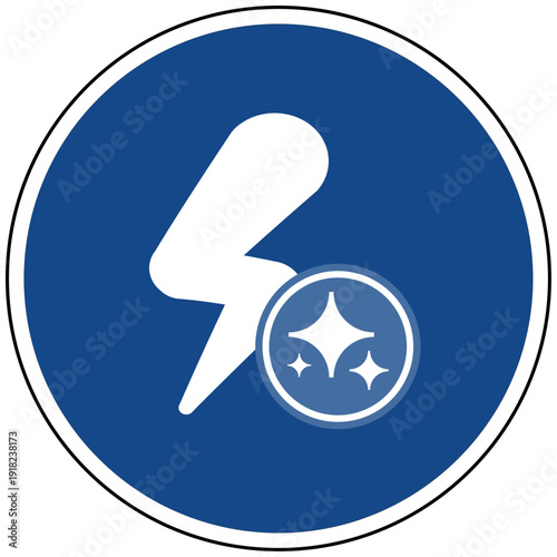 Blitz Energie Symbol mit KI Symbol für künstliche Intelligenz Strom Power und Schnelligkeit blaues rundes Schild Vektor Design
